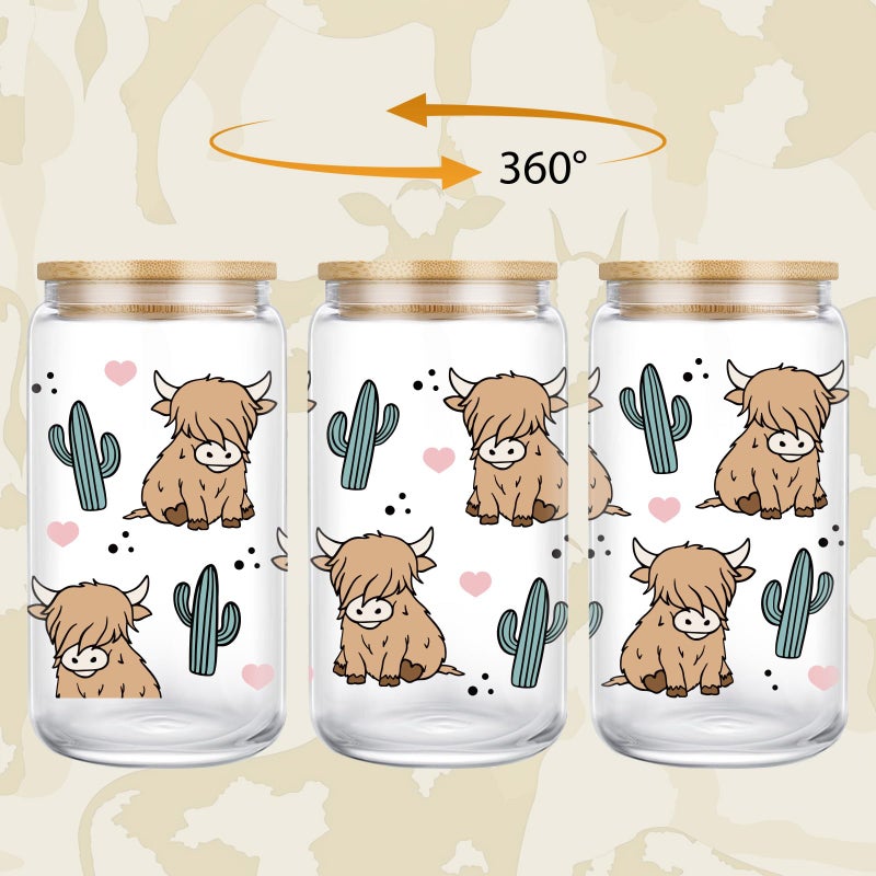 LEADO كوب قهوة لطيف من LEADO Highland Cow سعة 16 أونصة مع أغطية وقش - هدايا بقرة المرتفعات للنساء والفتيات والأم - هدايا عيد ميلاد الأم لمحبي القهوة ورعاة البقر والأشياء اللطيفة - Image 2